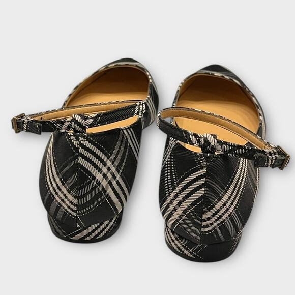 TALBOTS black/white plaid ankle strap almond toe flats size 6 preppy academia - Picture 4 of 5